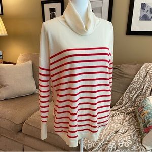 Vineyard Vines Pullover Mock Turtleneck Sweater Red Ivory Stripe Size M